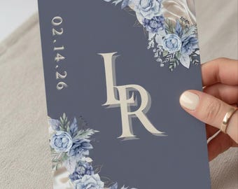 Dusty Blue Floral Wedding Invitation Template | Editable PDF