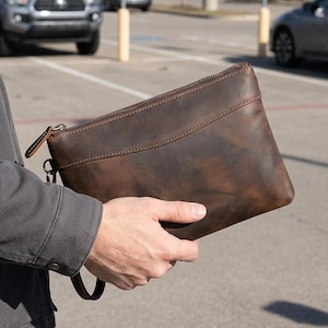 Crazy Horse Leather Clutch Bag :Brown Genuine Leather Purse / Men's Travel Pouch
