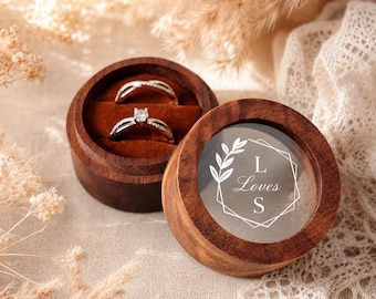 Personalized Wooden Ring Box: Wedding Engagement Proposal Jewelry Holder