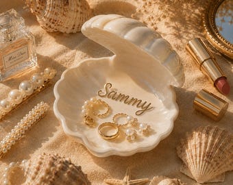 Personalized Ceramic Shell Dish :Seashell Jewelry Tray, Ring Holder,Vanity Decor, Gift for Her