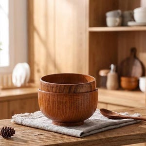 Juego de cuencos de madera hechos a mano - Cuencos naturales para servir - Decoración rústica de cocina imagen 2