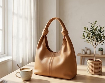 Genuine Leather Shoulder Bag – Urban Minimalist Vertical Tote for Women