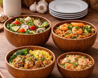 Handmade Wooden Bowls Set - Natural Serving Bowls - Rustic Kitchen Decor