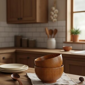 Juego de cuencos de madera hechos a mano - Cuencos naturales para servir - Decoración rústica de cocina imagen 7