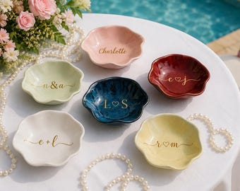 Personalized Ceramic Shell Dish: Coastal Ring Jewelry Trinket Tray