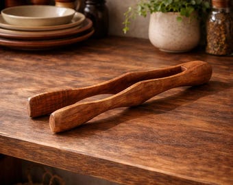 Pinzas de cocina de madera natural / Utensilios de cocina antirayaduras