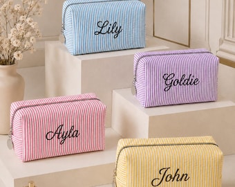 Personalized Striped Cosmetic Bag, Makeup Pouch, Travel Organizer