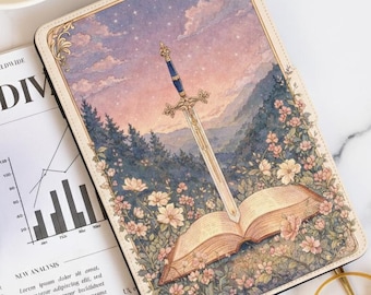 Funda para Kindle con diseño de espada de fantasía, funda para Kindle para amantes de la lectura, funda floral vintage para Kindle, funda con diseño de arte mágico, regalo para lectores.