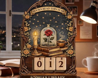 Letrero de madera personalizado para registrar la lectura, decoración personalizada para el mostrador de lectura, letrero de "Libros leídos este año", regalo acogedor y floral para amantes de los libros.