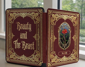 Funda personalizada para Kindle de La Bella y la Bestia, funda vintage con diseño de rosa encantada para Kindle Paperwhite, regalo personalizado para amantes de los libros de Disney.