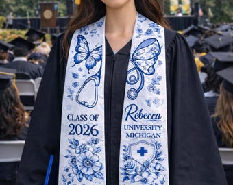 Estola de graduación de enfermería, promoción de 2026, estola personalizada para graduados de enfermería, banda de graduación para estudiantes de enfermería (RN), regalo de estola de graduación con nombre personalizado