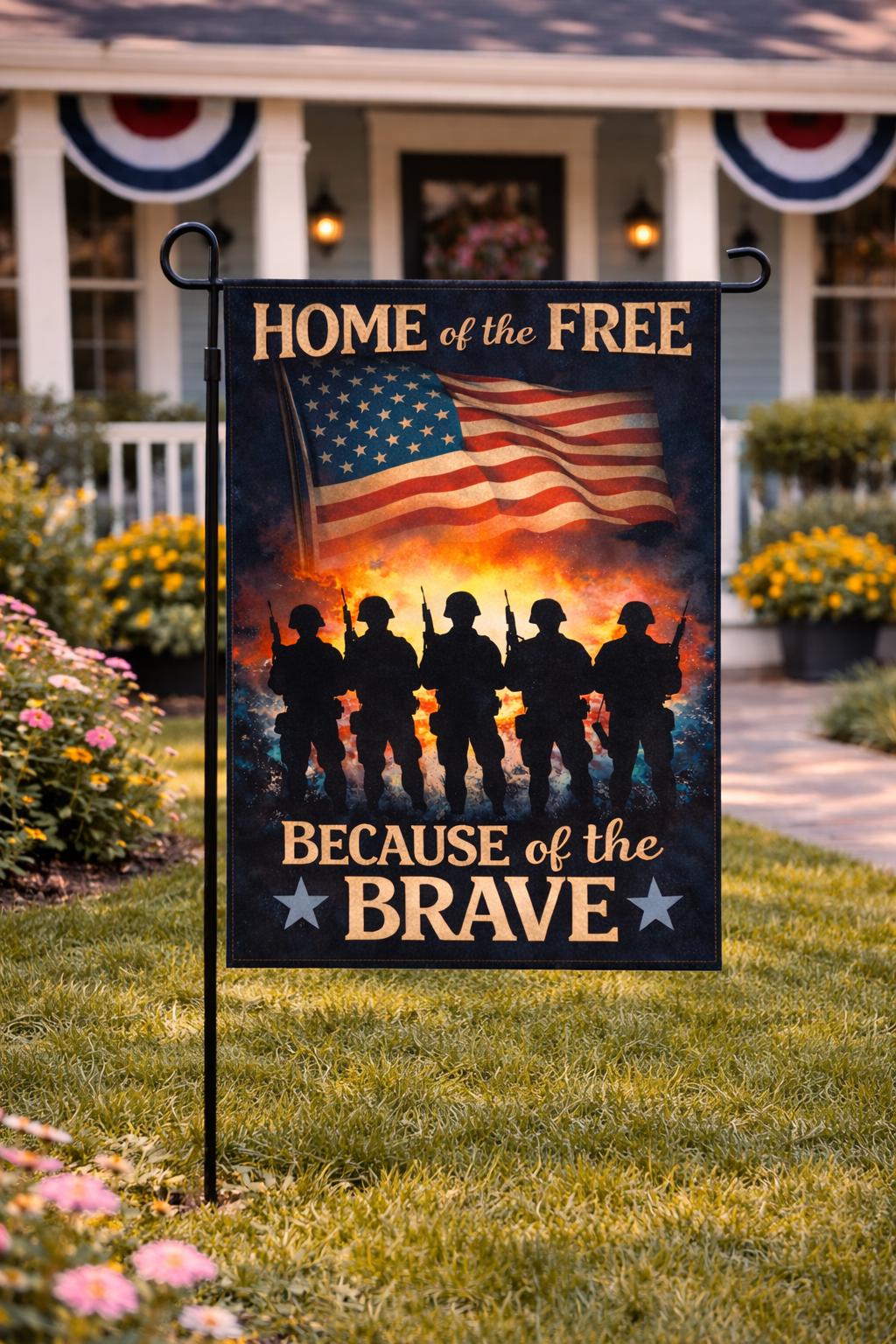 Discover Home of the Free Because of the Brave Garden Flag, Patriotic Military Yard Flag, Veteran Memorial Outdoor Decor, American Flag Porch Banner