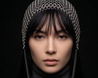 Chainmail Headpiece Coif Hat | Silver Chain Mail Skull Cap | Festival Hair Jewelry | Gothic Headdress