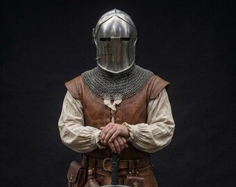 Medieval Klappvisier Bascinet Helmet with Chainmail Coif Set | Wearable Steel Knight LARP Armor Costume