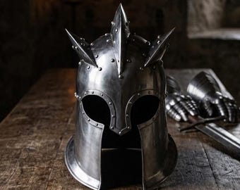 Spiked Medieval Barbute Helmet | Polished Steel Knight Armor | Gladiator Mask For Cosplay LARP