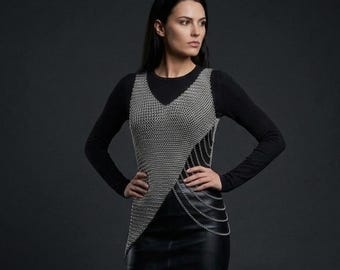 Handcrafted Anodized Aluminum Chainmail Top | Asymmetric Metallic Harness Vest for Festival & Alt Fashion