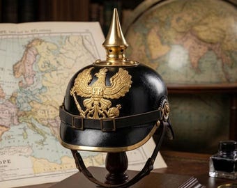 Imperial Pickelhaube Spiked Helmet | Steampunk Officer Brass Eagle German Leather Costume Gift for Him