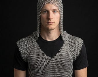 Handcrafted Aluminum Chainmail Vest Hood | Gothic Festival Rave Outfit, LARP Costume