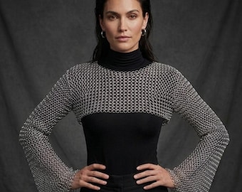 Chainmail Crop Top | Bell Sleeve Bolero | Aluminum Chainmail Shrug | Festival Rave Gothic Armor Cosplay