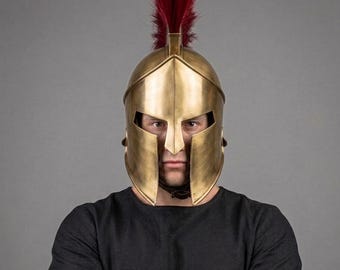 Handcrafted Spartan Helmet with Crimson Plume | Wearable Greek Corinthian Armor | Cosplay LARP & Costume