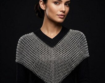 Silver Chainmail Capelet Shoulder Armor Top | Anodized Aluminum V Neck Body Harness