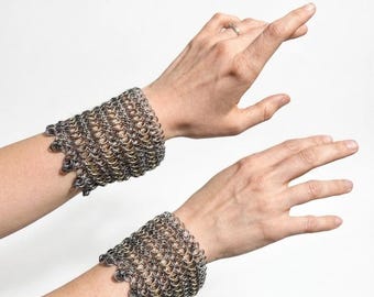 Halloween Costume | Gothic Aluminum Chainmail Cuff Bracelet | Medieval Knight Armor | Wrist Wrap Cosplay Jewelry