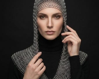 Medieval Chainmail Hood | Gothic Costume Coif Headdress | Renaissance Faire Balaclava | Luxury Cosplay Armor Cowl