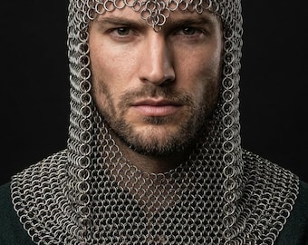 Handcrafted V-Mantle Chainmail Coif Hood | Medieval Knight Armor Cosplay Headwear