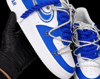 Zapatillas Air Force 1 personalizadas azul marino / Zapatillas AF1 con pedrería / Zapatillas Nike con brillo