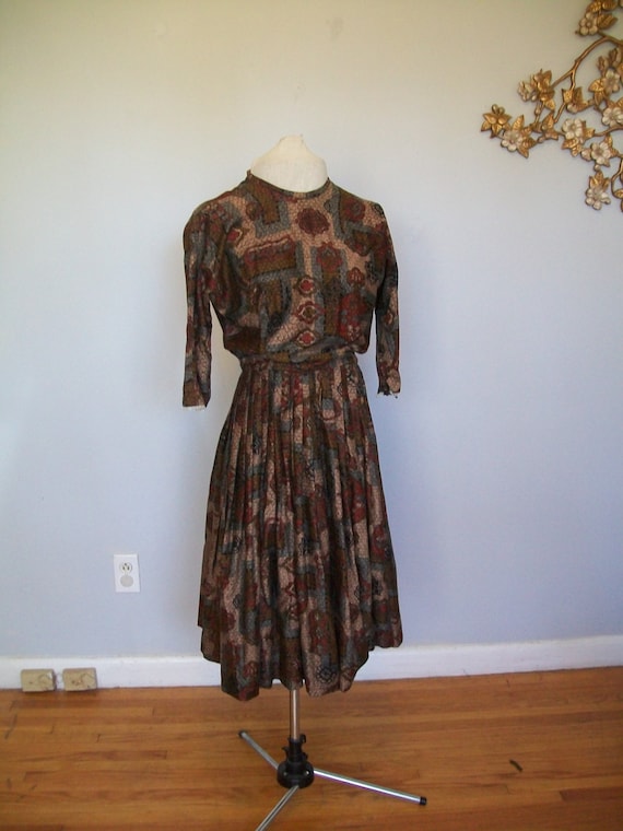 Sale Vintage 1950's Day Dress- Mid Century- Cockt… - image 1