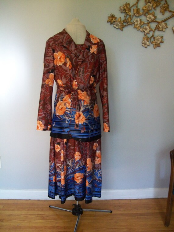 60s Maxi Dress Novelty Print Psychedelic Floral S… - image 2