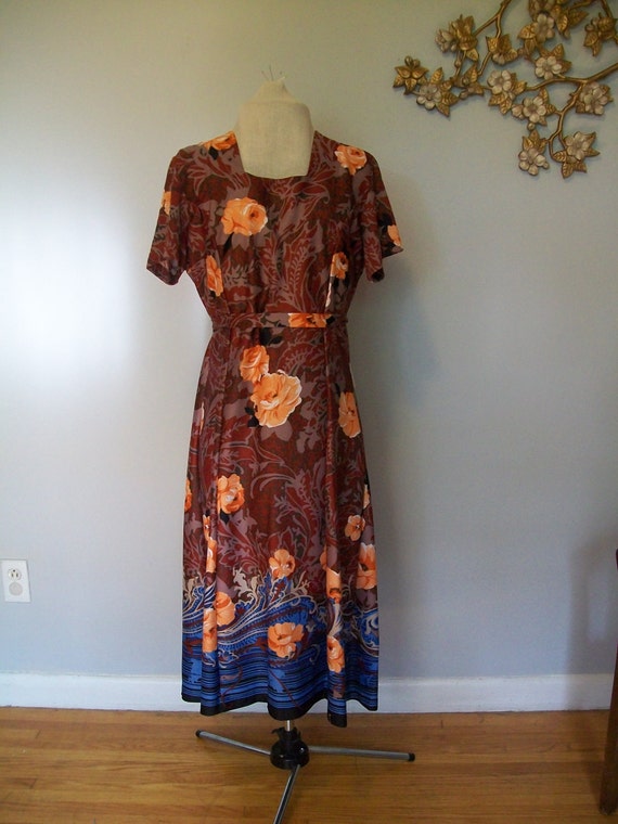 60s Maxi Dress Novelty Print Psychedelic Floral Su
