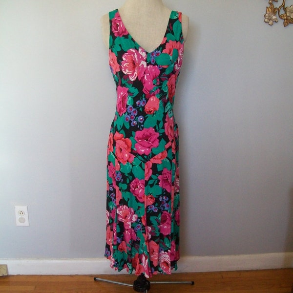 Sale 90’s Floral Maxi Dress- Deep V Front and Back- Matching Jacket-Tulip Flared Skirt (( Size Small to Medium 2-4-6))