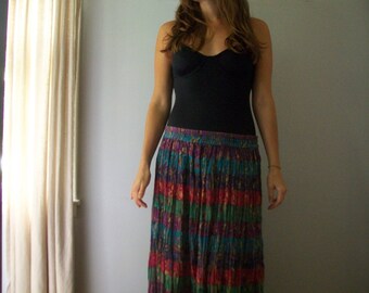 Sale Vintage Bohemian Maxi India Cotton skirt- Floral-sheer-Gold-Rainbow-70's (( Size Medium))