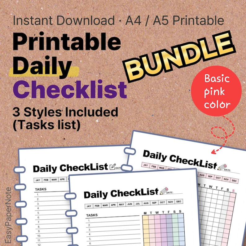 Printable Daily Checklist Bundle | 3 Styles Included | A4 & A5 ...