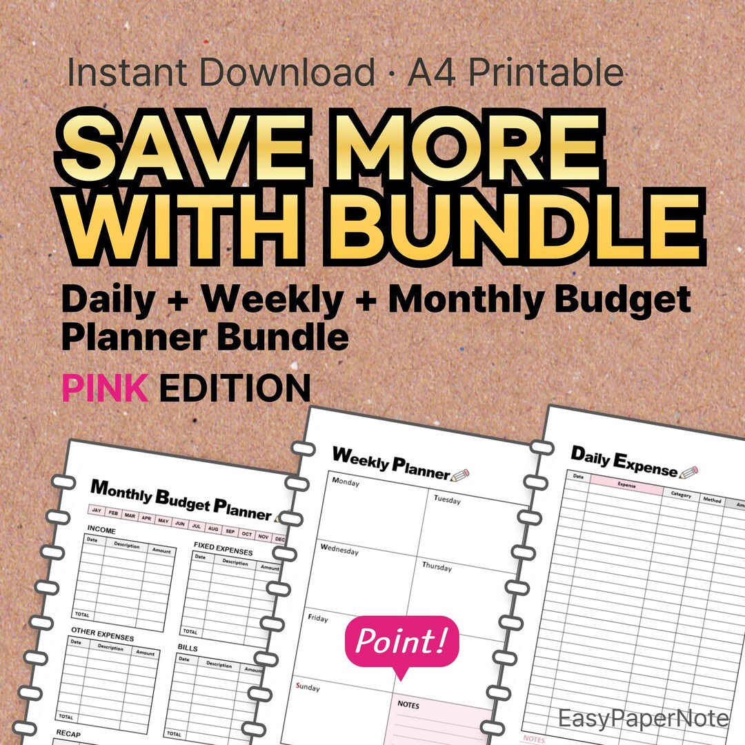 Budget Planner Bundle Printable | Pink Edition | Daily Weekly Monthly ...