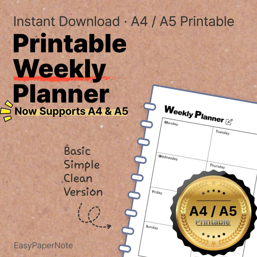 Minimal Weekly Planner Printable | A4 & A5 Sizes for Simple Weekly ...