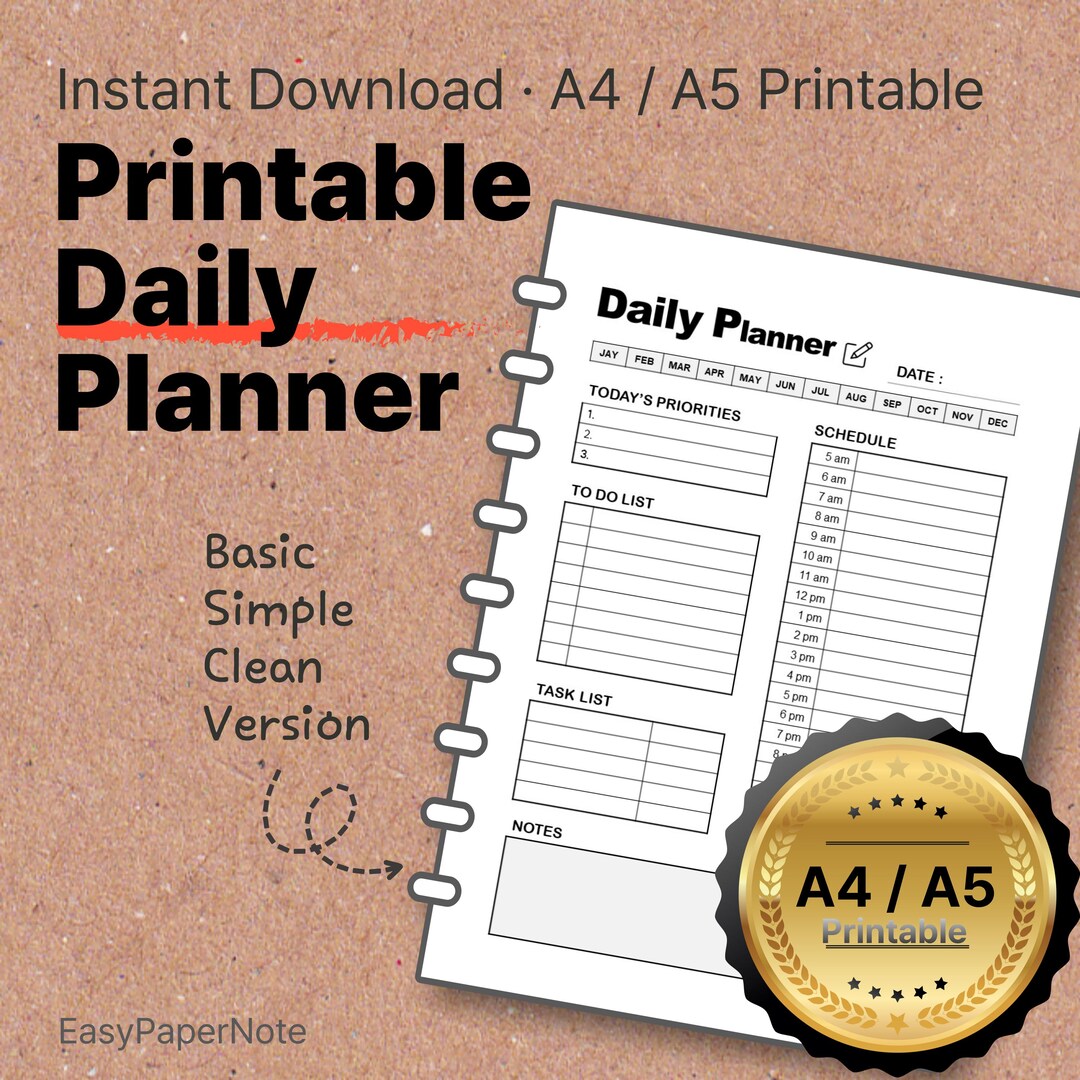 Simple Daily Planner Printable | A4/A5 Instant Download - Etsy Australia
