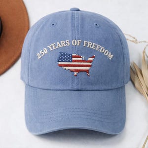 Czapka z haftem 250 lat wolności, mapa USA, czapka patriotyczna, czapka vintage z amerykańską flagą, czapka baseballowa, prezent na Dzień Niepodległości