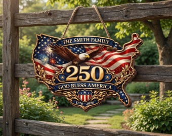 250th Anniversary Wood Wreath Personalized Patriotic Door Sign Decor 1776-2026 Family Name Gift