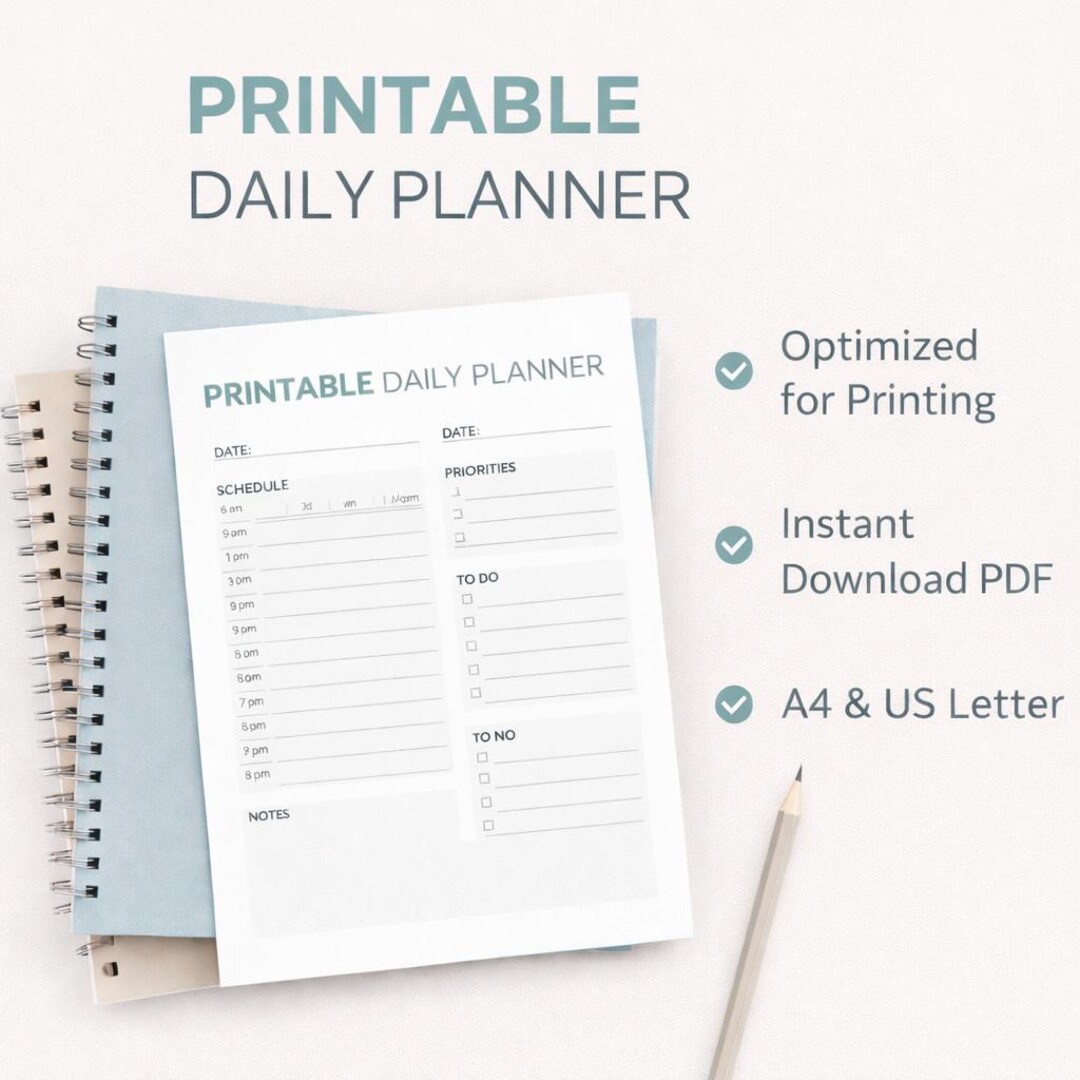 Printable Daily Planner A4 & US Letter | Instant Download PDF - Etsy