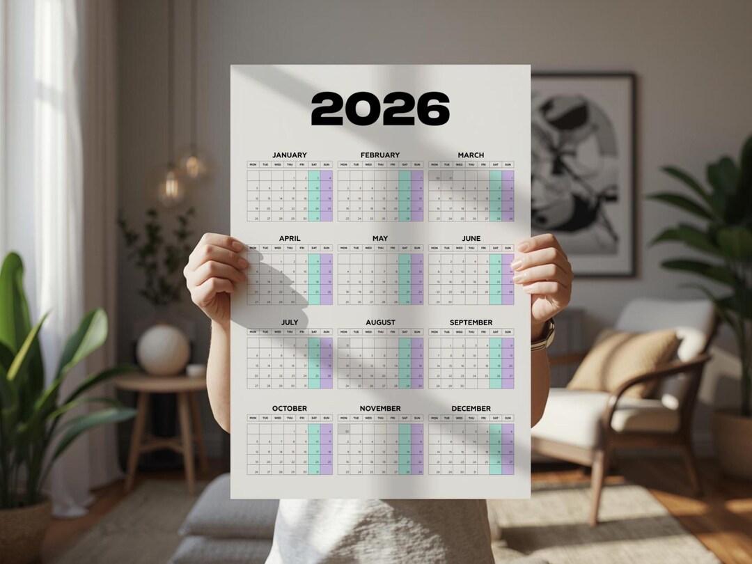 2026 Wall Calendar Printable – Year at a Glance Planner – Pastel ...