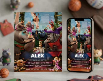 Faire-part d'anniversaire inspiré du film CHÈVRE, invitation à une fête animée avec des animaux (téléchargement numérique)