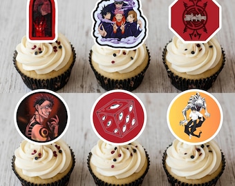 Décorations pour cupcakes Jujutsu Kaisen, décorations de fête d'anniversaire anime (fichier PDF numérique)