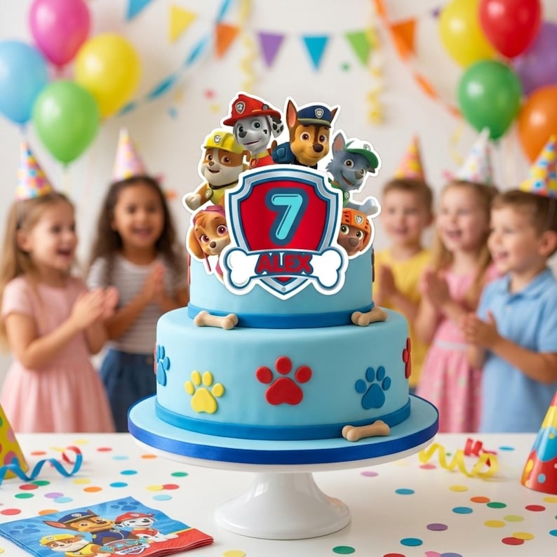 Decorazione per torta di compleanno a tema cane da soccorso. Decorazione per torta per feste a tema cane da pattuglia. Acquista 1 e ricevi 1 in omaggio (download digitale). immagine 2