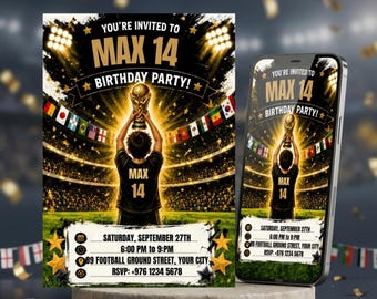 Faire-part d'anniversaire de football modifiable, invitation à une fête sportive, garçons filles (téléchargement numérique)
