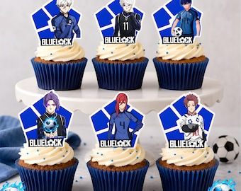 Décorations pour cupcakes inspirées de Blue Lock | Décorations de fête d'anniversaire anime (téléchargement numérique)