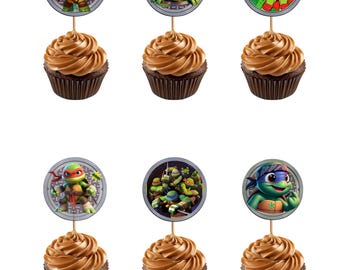 Décorations pour cupcakes Tortue Ninja | Décoration de fête d'anniversaire pour enfants (téléchargement numérique)