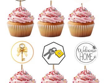 Décorations de pendaison de crémaillère pour cupcakes - Nouvelles décorations de fête pour la maison (téléchargement PDF, 12 décorations)