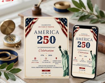 Modèle d'invitation pour le 250e anniversaire de l'Amérique : célébration de la fête de l'indépendance (téléchargement numérique)